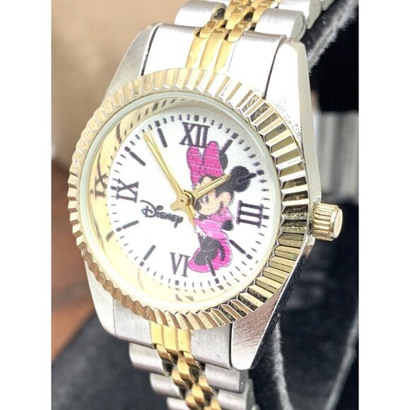 Disney Minnie Mouse Women's Watch White Dial Two Tone Steel 26mm Quartz W000575 - Picture 1 of 15